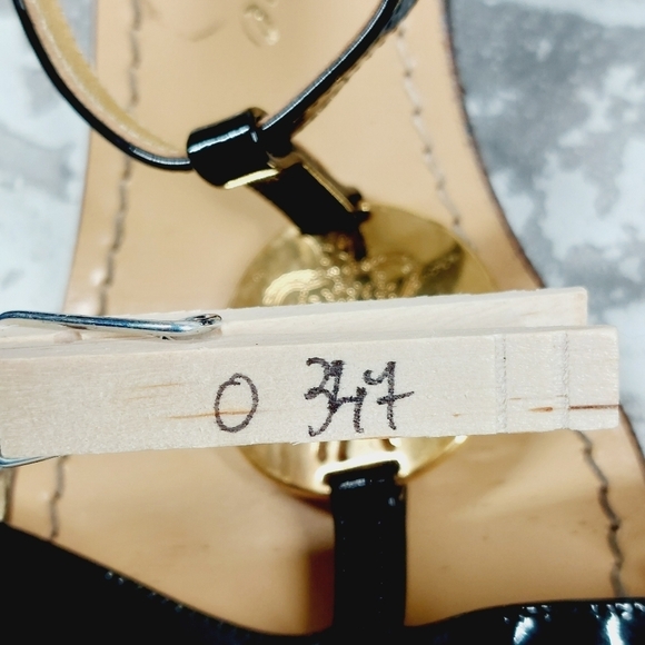 Juicy Couture Black Gold Platform Patent Leather Sandal Wedge Straps O347 - Picture 13 of 13